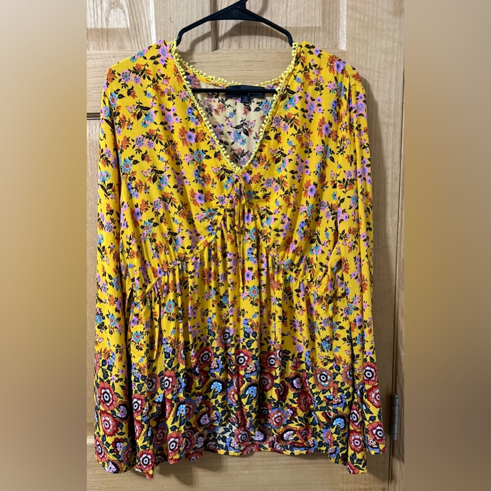 Floral Yellow V-Neck Blouse